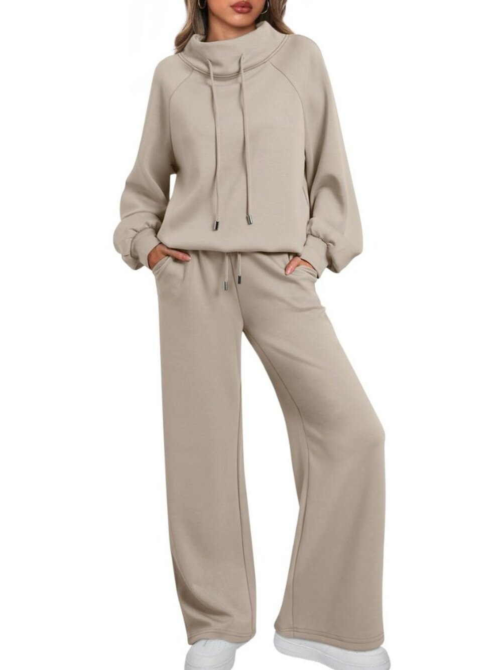 Womens Mock Neck 2 Piece Lounge Sweat Sets Matching Fall Fashion